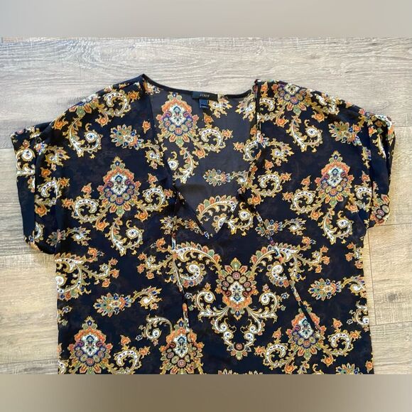 J. Crew women’s size large navy blue & gold royal paisley print swim cover tunic - Picture 2 of 6